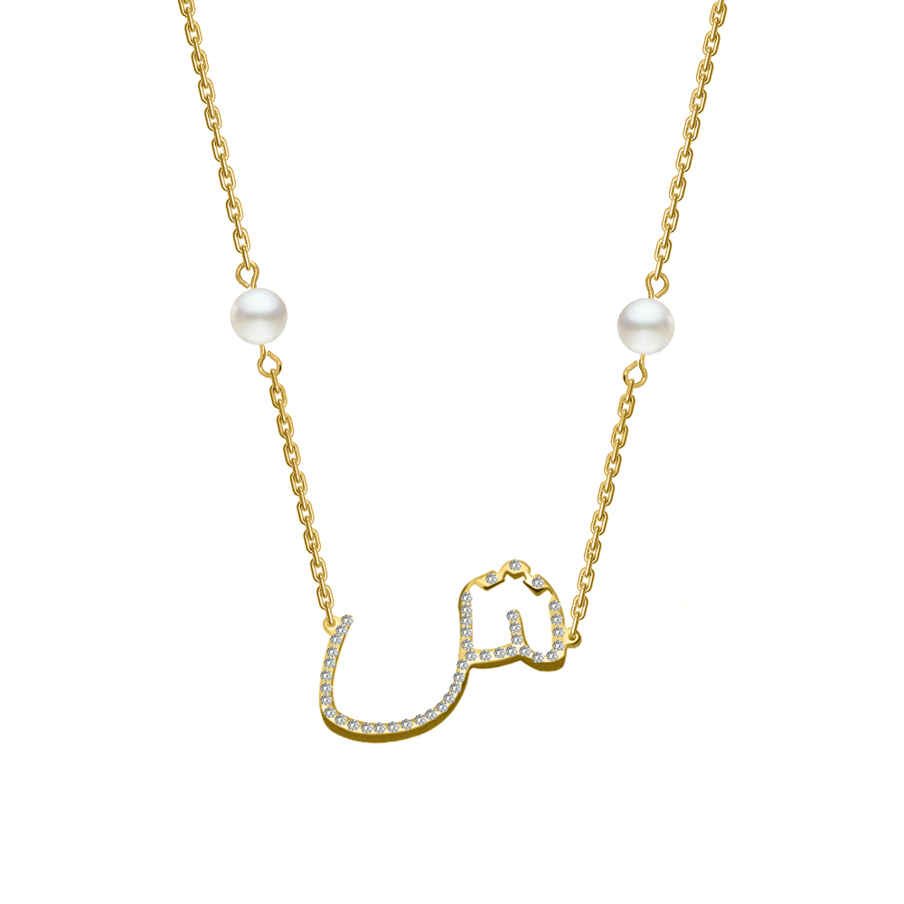 Picture of Juvenis "ش" Arabic Letter Zirconed Necklace JLJ-MN0004CZ-G